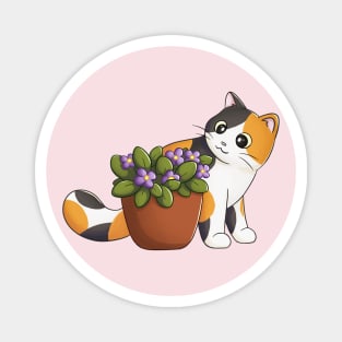 Calico Cat With Flower Magnet